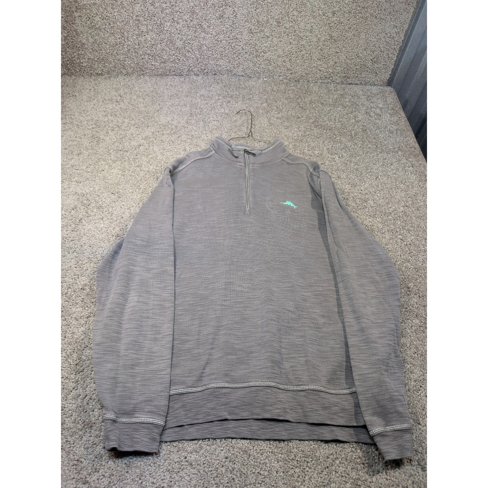 Tommy Bahama Mens Gray Pima Cotton Tencel 1/4 Zip Pullover Sweater Large